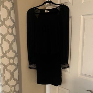 bobi Black Long Sleeve Dress with Silver Accents